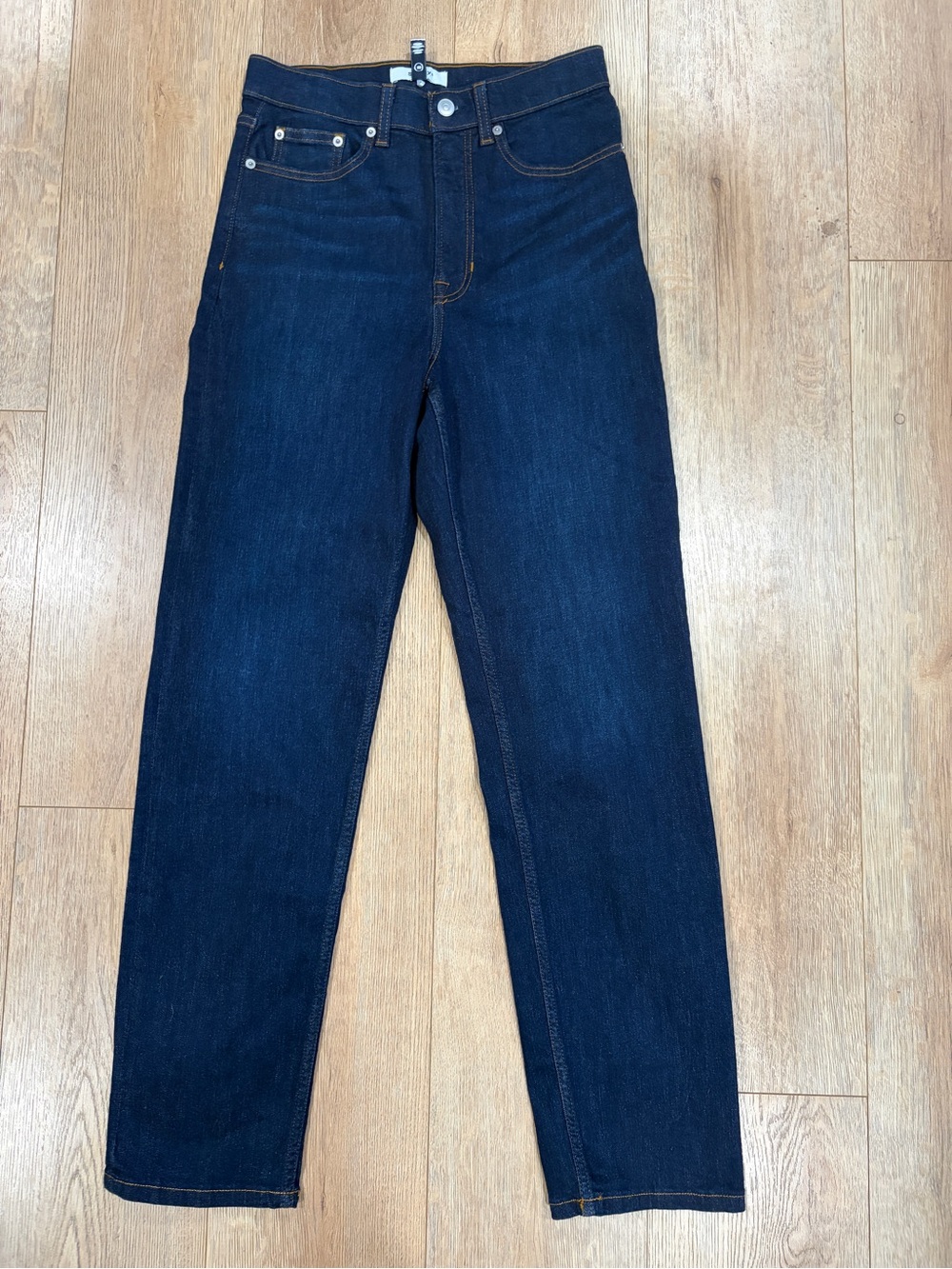 Spanx Dark Wash High Rise Straight Leg Jeans Pull-On Stretch Denim Size 10